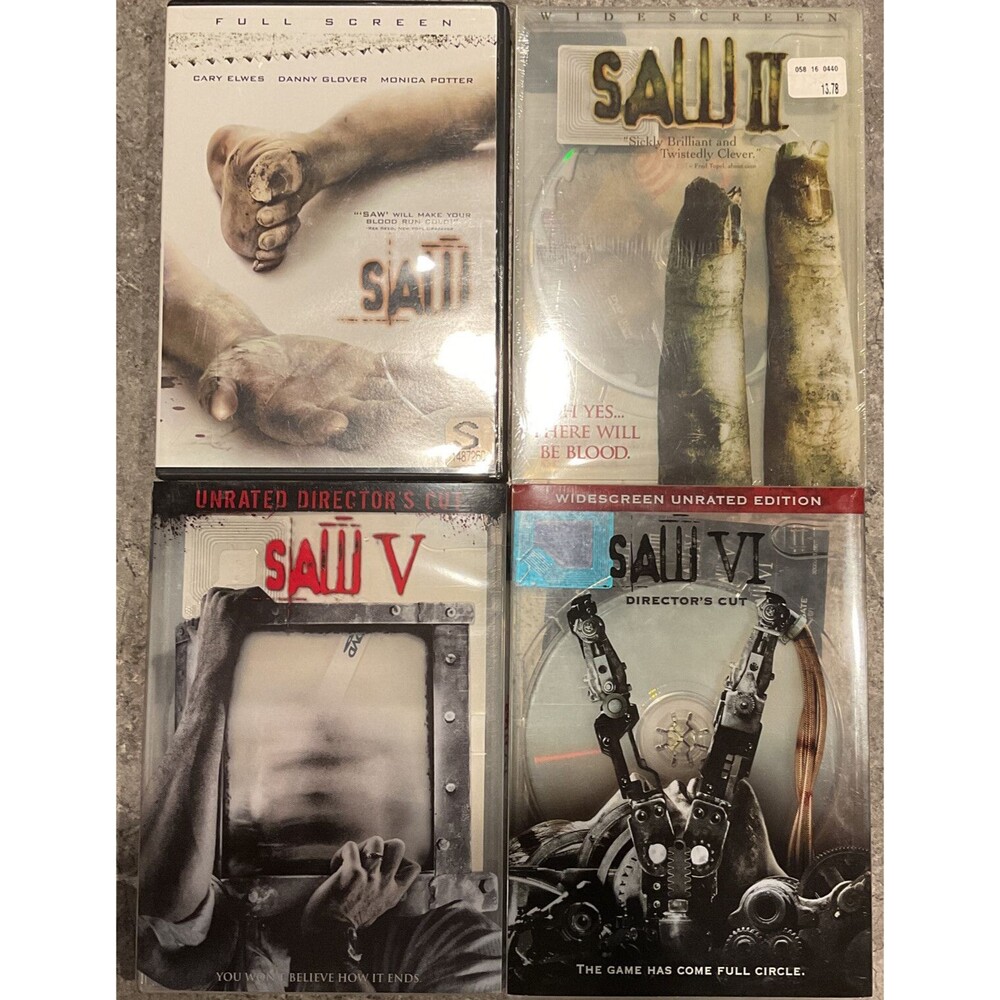 New & Nearly Lot Of 4 SAW DVD Horror Movie Series: Saw ~ Saw II ~ Saw V ~ Saw VI